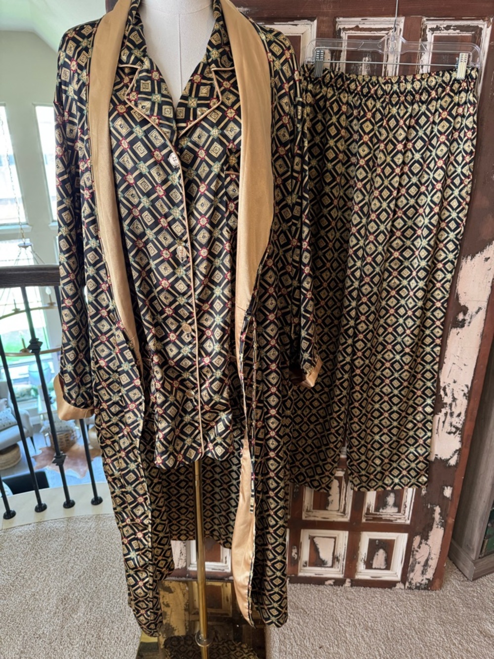 Victorias Secret Vintage-Inspired Geometric Satin Pajama Set - 3 pc set